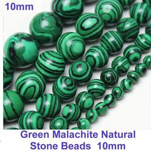 Natural Green Malachite Round Beads Big, Bold 10mm  15" strand